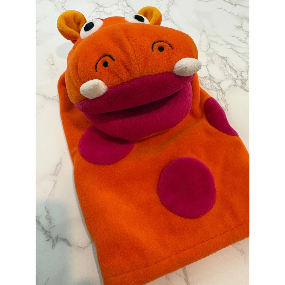Gymboree Hippo Hand Puppet Orange Pink Polka Dot Fleece Plush Toy Vintage Style‎